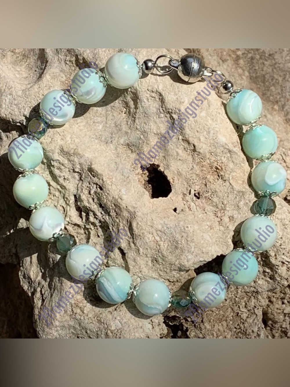 Seashell and Crystal Bead Bracelet - 8 in